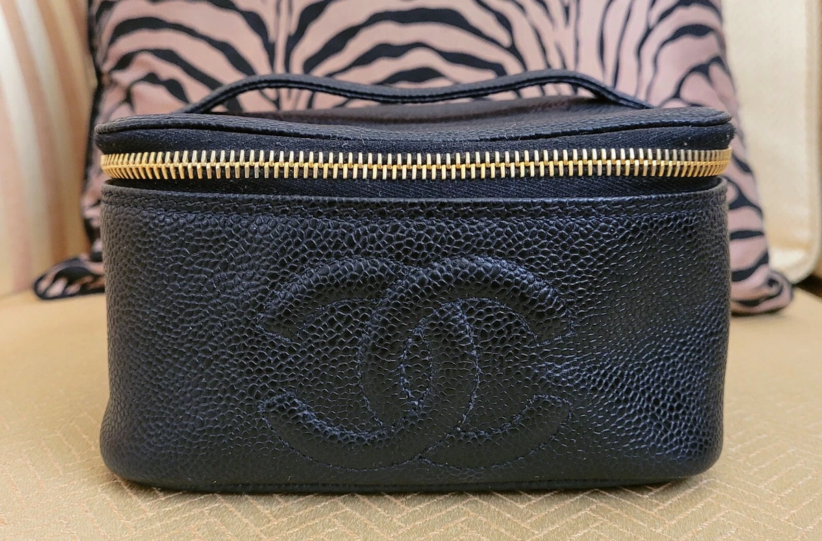 used Chanel Vintage Black Caviar Leather Zip Bag