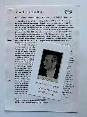 Sir Alan Lloyd Hodgkin  - Nobelpreis Medizin 1963 - original Autograph 