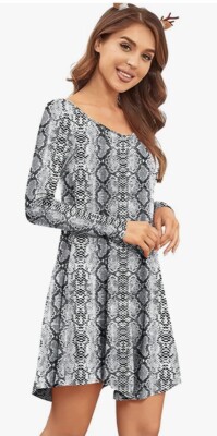 DEARCASE Women's Long Sleeve Casual Loose T-Shirt Dress (L, Snake Gray) |  eBay