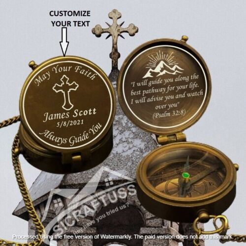 Personalized Baptism Gift - Engraved Pocket Brass Compass - To My Son Compass - Picture 1 of 29