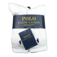 Polo Ralph Lauren Classic Sport Crew Socks White 6 Pack Men's Size 6-12 NEW