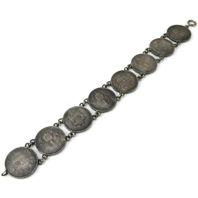 Schönes Silber Armband mit alten Silber Münzen 1 Korona Ungarn 1894 - 1915