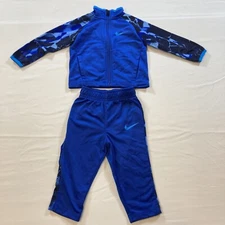 Nike Boys 12Month 2 Pc Blue Graphic Sleeve Full Zip Jacket & Pants Set MINT