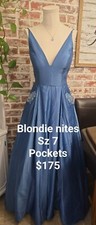 Blondie Nites Prom Dress Sz 7 Blue Ballgown Embellished Pockets