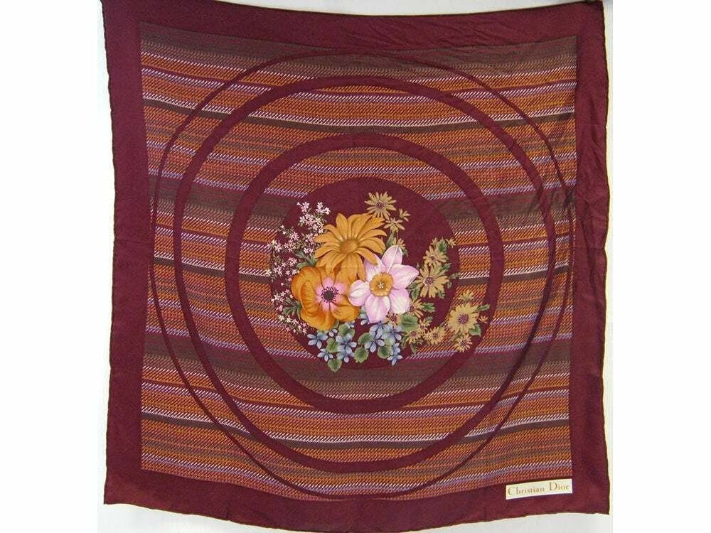 Foulard Dior   Foulard à fleurs Christian Dior créateur vintage années 70, écharpe vintage