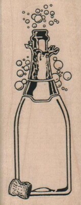 Champagne Bottle 1 1/2 x 3 1/22'' Rubber Stamp, Food and Drink, Champagne