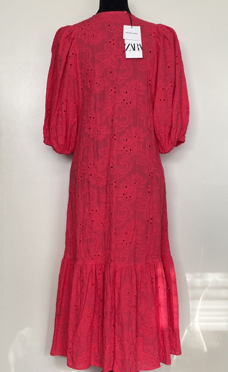 zara red embroidered dress Red
