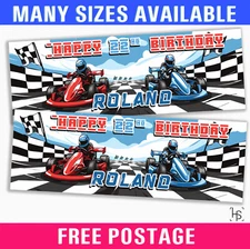 Go Karts Theme Personalised Banner 120GSM Party Birthday Boys Girls Adults.