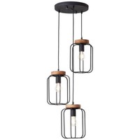 Brilliant Lampe, Tosh Pendelleuchte 3Flg Rondell Antik Holz/Schwarz Korund, 3X A