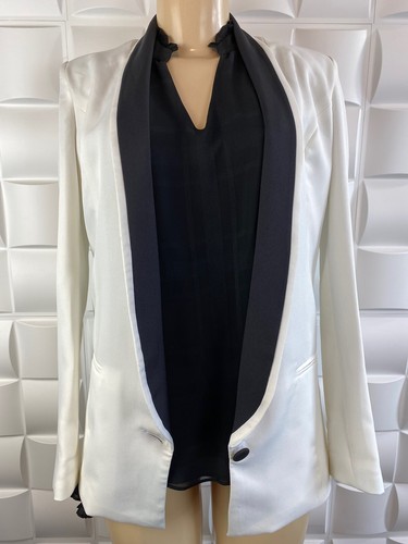 TOBI Shawl Collar Open-Front Blazer Ivory Black Size Xs/Tp RO15 - Picture 2 of 10