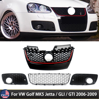 Front Honeycomb Grille Black w/ Red Trim For VW Golf MK5 Jetta/GLI/GTI 2006-2009