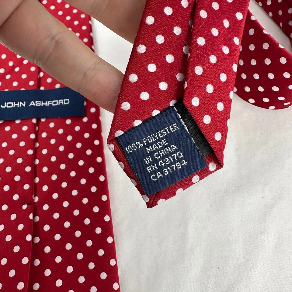 Corbata de cuello vintage John Ashford para hombre clásica roja con puntos blancos 100 % poliéster Foto 4 de 4