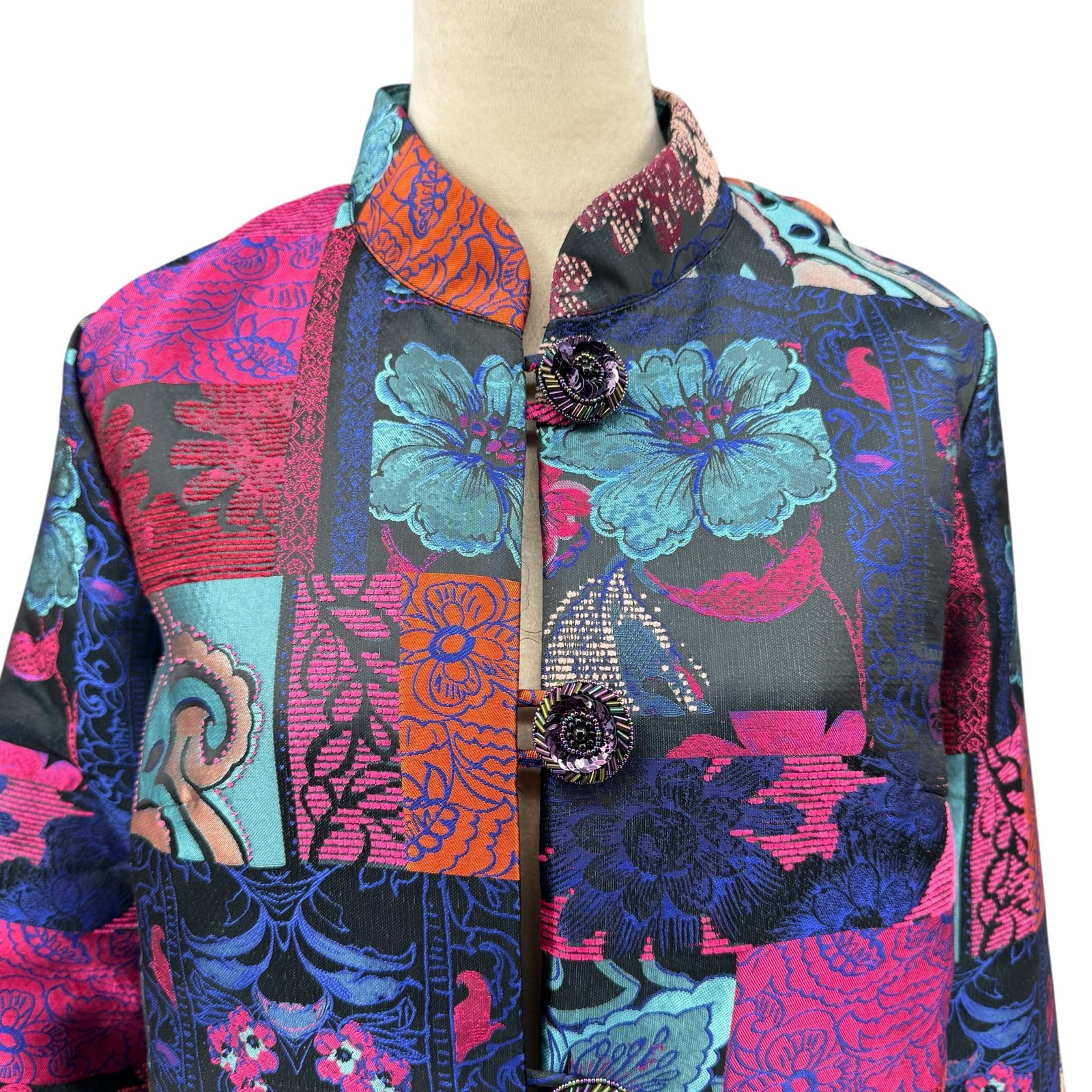 Berek L Multicolored Satin Patchwork Jacquard Flo… - image 4