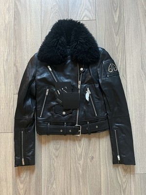 Moose Knuckles Wildhay Moto Jacke - Damen UK XS - schwarz £600+ UVP NEU MIT ETIKETT