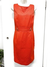 TAHARI Size 14 Dress Solid Orange Sleeveless Texture Bamboo O Rings Casual
