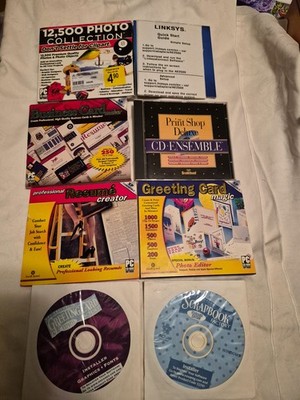 Vintage PC Software Lot CD-ROM Greetng Card-Resume-Business Card Maker-Clip Art