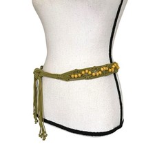 Vintage Macrame Boho Belt Beaded Macrame XS/S Olive Green Festival Hippie