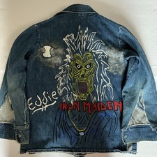 Vintage Iron Maiden Denim Shirt Levi  s Orange Label Hand painted Eddie 70s OOAK