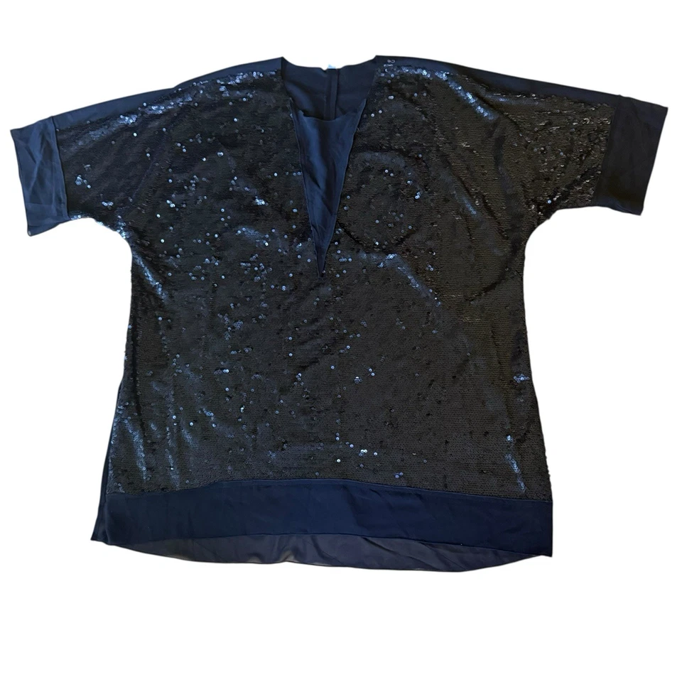 Camisa Melissa McCarthy Seven7 Talla 1X Negra Lentejuelas Frontales Manga Corta Foto 2 de 4