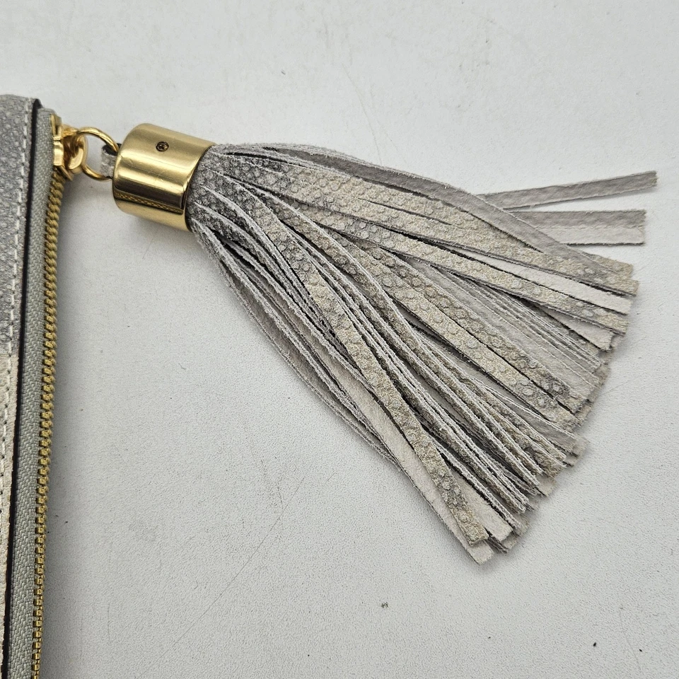 Bolso sin asas GILI para mujer gris blanco serpiente cuero en relieve borla cremallera A274053 Foto 3 de 4