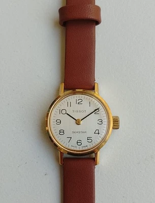Tissot Seastar Handaufzug Damenuhr Armbanduhr Vintage TOP Zustand Lederarmband 3 - Bild 1 von 4