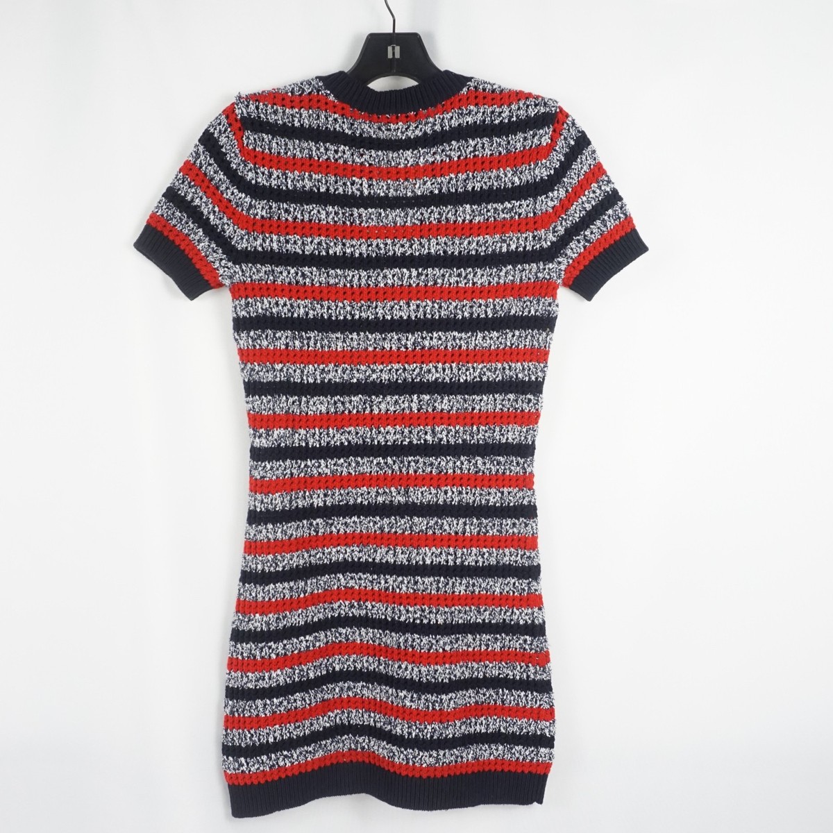 Gucci Striped Fine Cotton Knit Short Sleeve Mini Dress In Navy/Red