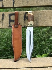 Handmade Carbon Steel Bowie Knife: Natural Handle, Leather Sheath
