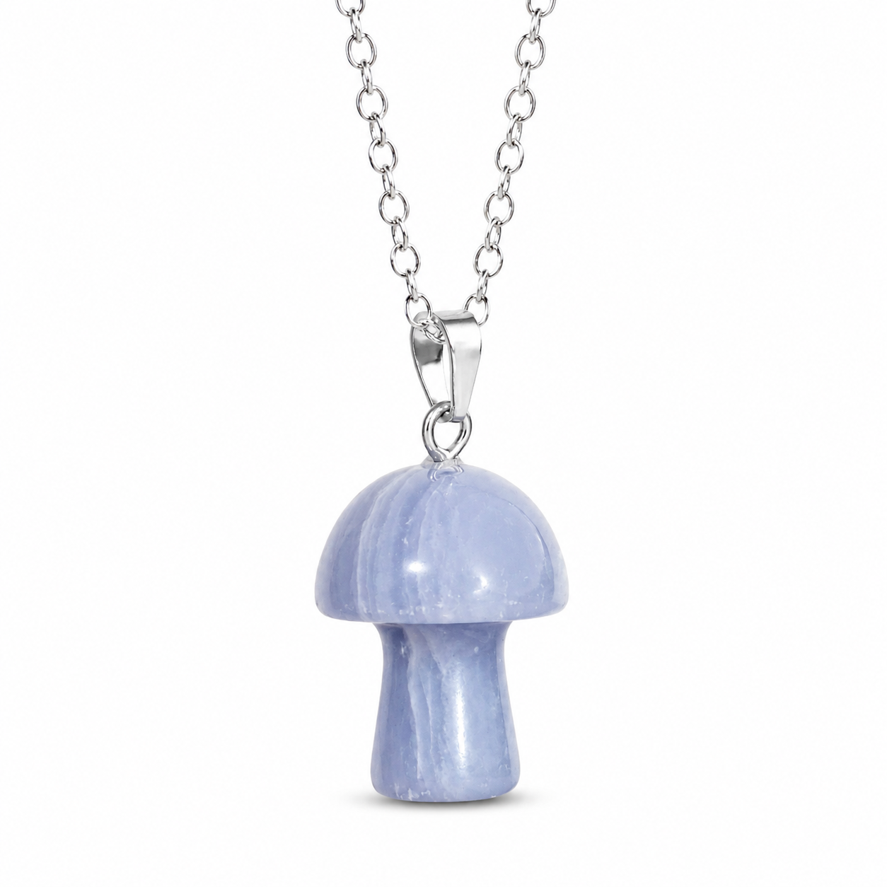 Blue Lace Agate Mushroom Pendant Chain Necklace Boho Crystal Calming Stone 20mm