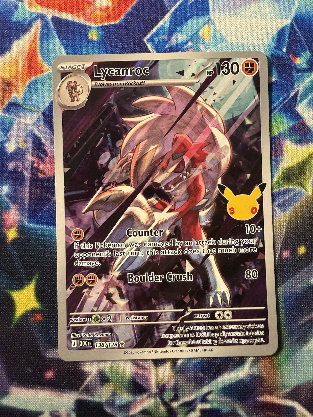 LYCANROC POKEMON 30TH ANNIVERSARY CELEBRATION 138/128 ILLUSTRATION RARE Q6065