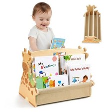 Toddler Bookshelf Double-Sided with 4 Tier Deep Sleeves Kids light Wood Giraffe