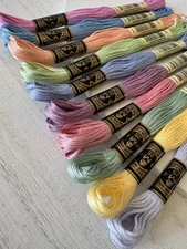 DMC Cotton Embroidery Floss Thread~Lot of 10 Skeins~Rainbow/Pastel Color Set