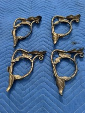 4 Antique Gold Hollywood Regency Curtain Drapery Tie Back Holders Heavy Brass