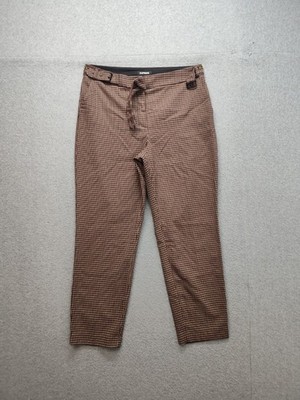 Express Women Pant 12R Brown Gingham Ankle Straight Leg High Rise Classic Career