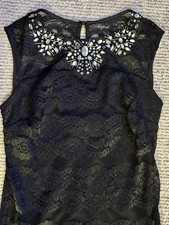 Women’s Black/ Rhinestone Lace Cocktail Dress Size 8 Petite Formal Evening Gown