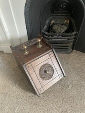 Victorian Purdonium or Coal Box, Oak with Brass fittings and original liner.