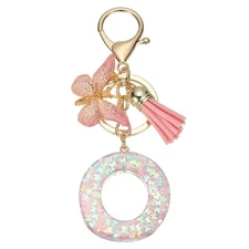 Alphabet O Tassel Butterfly Initial Letter Keychain (Pink, Pack of 1)