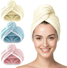 3 Pack Microfiber Hair Towel Wrap for Women, Fast Drying Hair Turban with Button