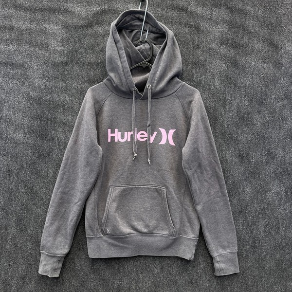 Hurley Womens Small Pullover Hoodie Grey Graphic Fleece Lined Spell Out Logo