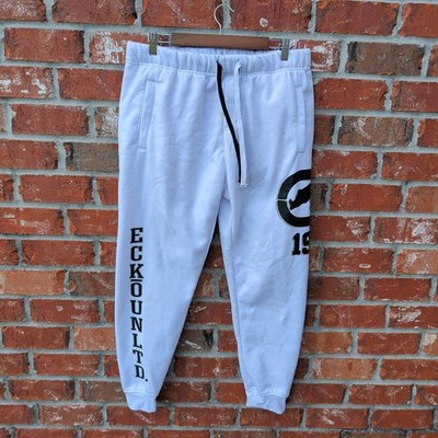 Ecko Unltd Joggers Mens Large White Fleece Graphic Logo Streetwear Sweatpants