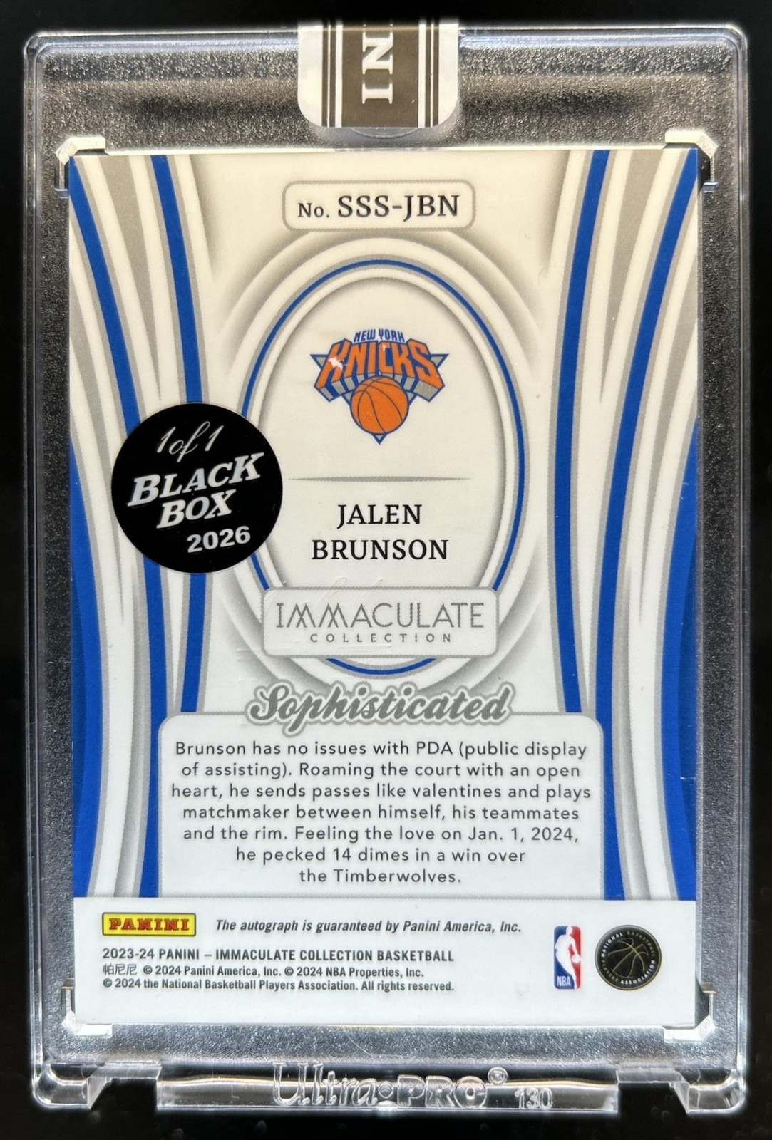 2023-24 Immaculate Jalen Brunson 2026 Black Box Sophisticated Auto #1/1 view 2