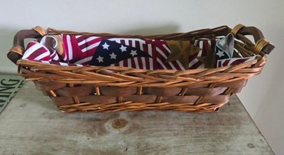 Woven Wood Basket With American Flag Inlay 17'' X 6''