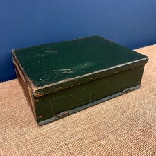 ANTIQUE GREEN PAINTED PINE WOODEN WOOD STORAGE BOX WITH HINGED LID