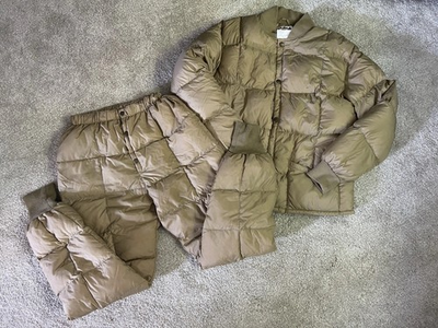 #ad EXCELLENT Cabelas Northern Goose Down Quilted Puffer SET Beige Outdoor Size L $100.00