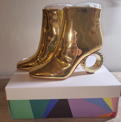 Katy Perry Gold Linksy Bootie Shoes KP2709 Womens Size 5 NEW in Box