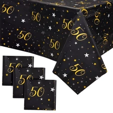 3 Pack 50th Birthday Tablecloth Party Decorations, 54x108 Plastic Table Covers