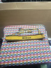 Nikon Yellow / Black Vintage Camera Neck Strap w/ Metal Buckles GUC /0925
