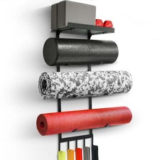 Yoga Mat Holder Wall Mount, Home Gym Storage Rack with Top Floating Shelf, 4-...