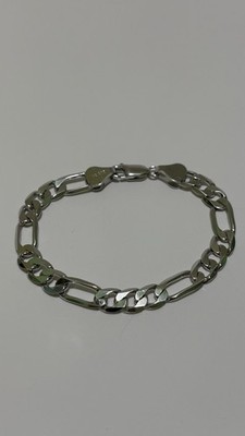 Figaro Gliederarmband 925 Sterling Silber 7'' 7mm 12g Rhodiniert schlankes Design
