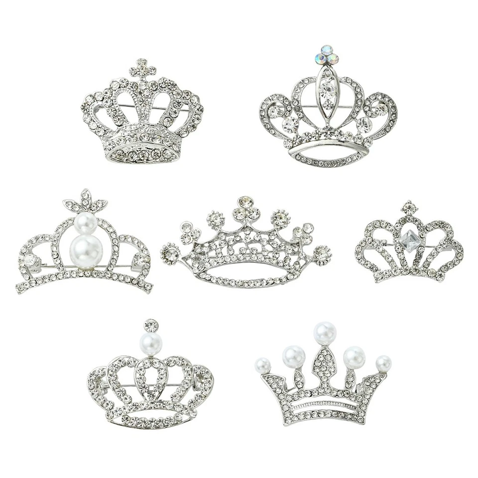 Broche broche corona diamantes de imitación de cristal 7 un. con tela de solapa con cuentas de perlas de plástico Foto 2 de 4