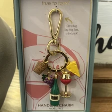 True to Form Wine Bottle, Cheese Wedge, Cork and Grape Keychain Bag charm - NEW